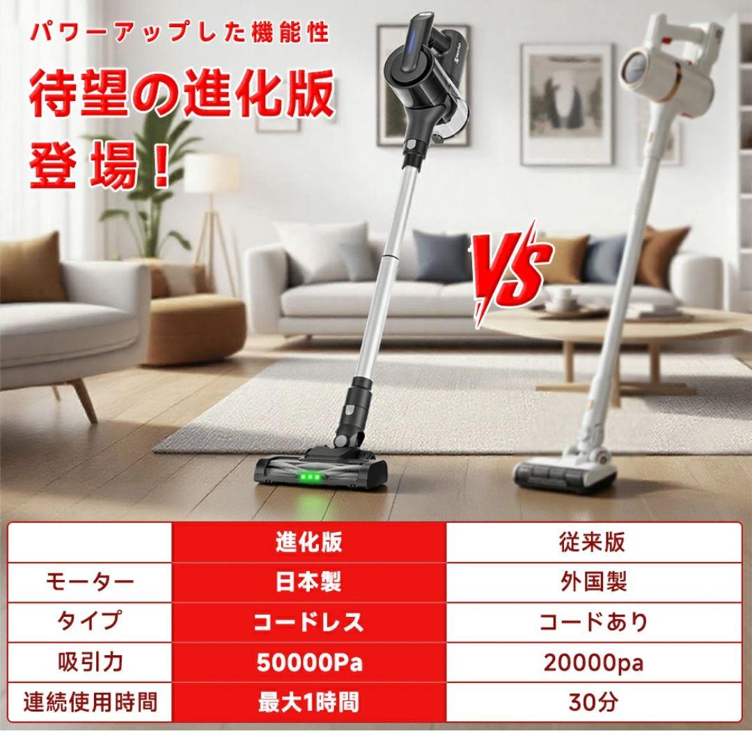 Hearten 掃除機 コードレス 50000pa スティッククリーナー 自走式