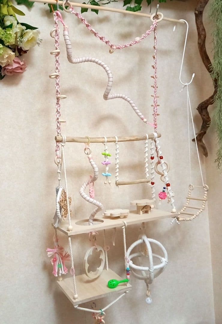 流木　三段 バードアスレチック　螺旋パーチ　球体アスレチック　大型M　No212