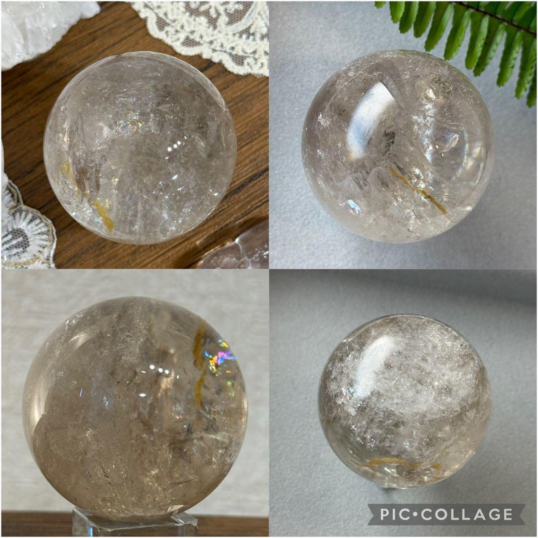 ライトスモーキークォーツ　スフィア　リモナイトイン　ブラジル産　天然石