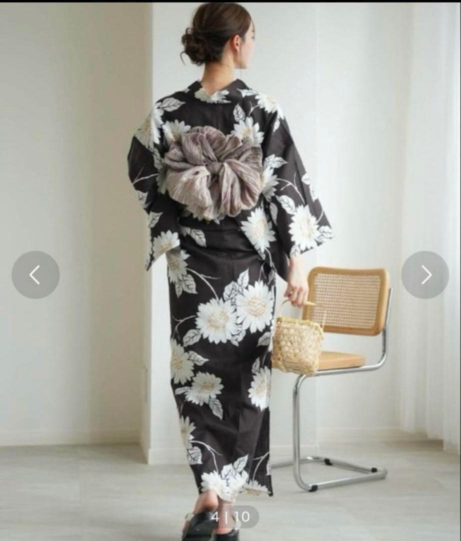超美品　utatane ウタタネ 浴衣3点セット 焦げ茶に向日葵