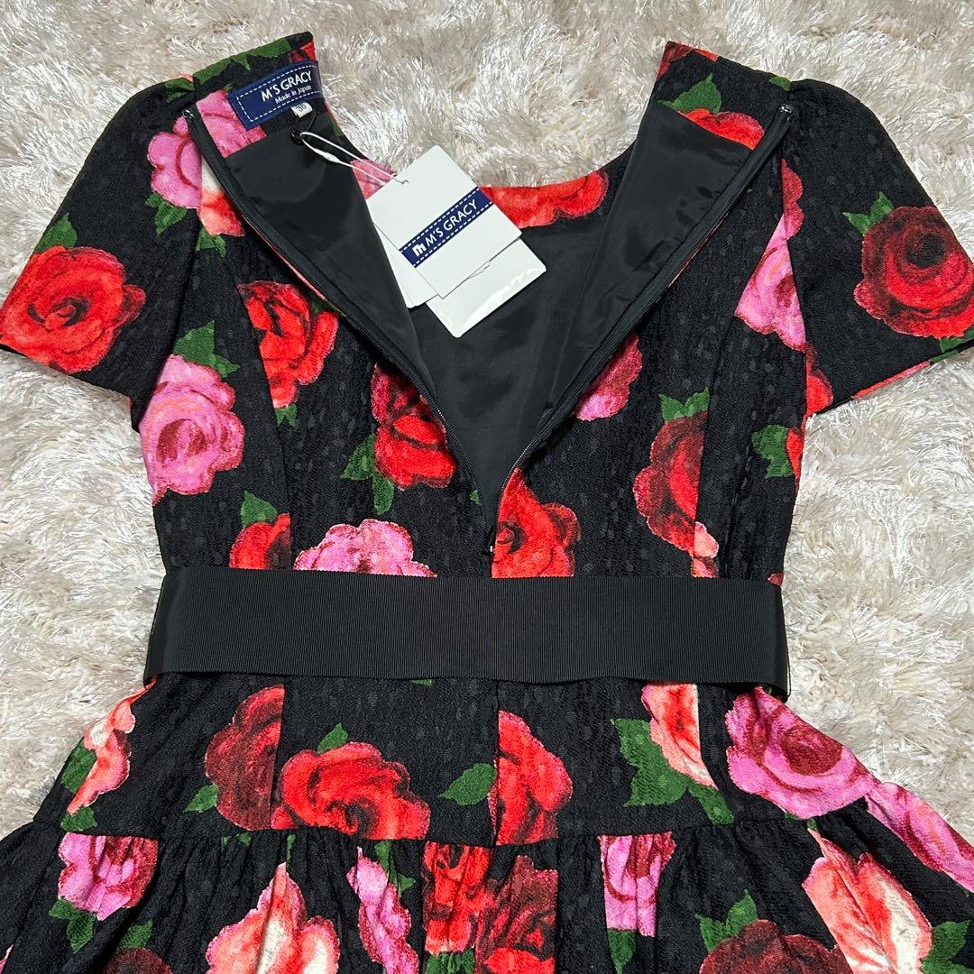 エムズグレイシー 秋冬カタログ バルーンワンピース 薔薇 ジャガード 花柄 黒