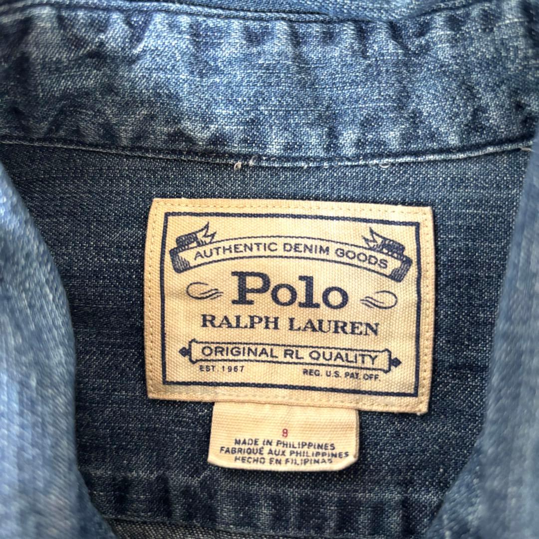 【極美品✨】ポロラルフローレン　シャツ　ボウタイ　ポニー刺繍　インディゴ　８