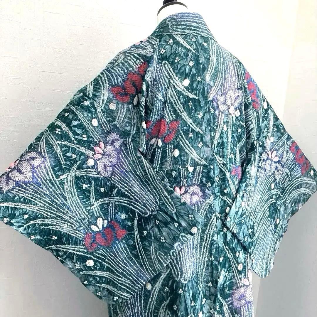 Pearlさま専用 有松絞り浴衣・有松鳴海絞り浴衣　燻んだグリーン　No7-22