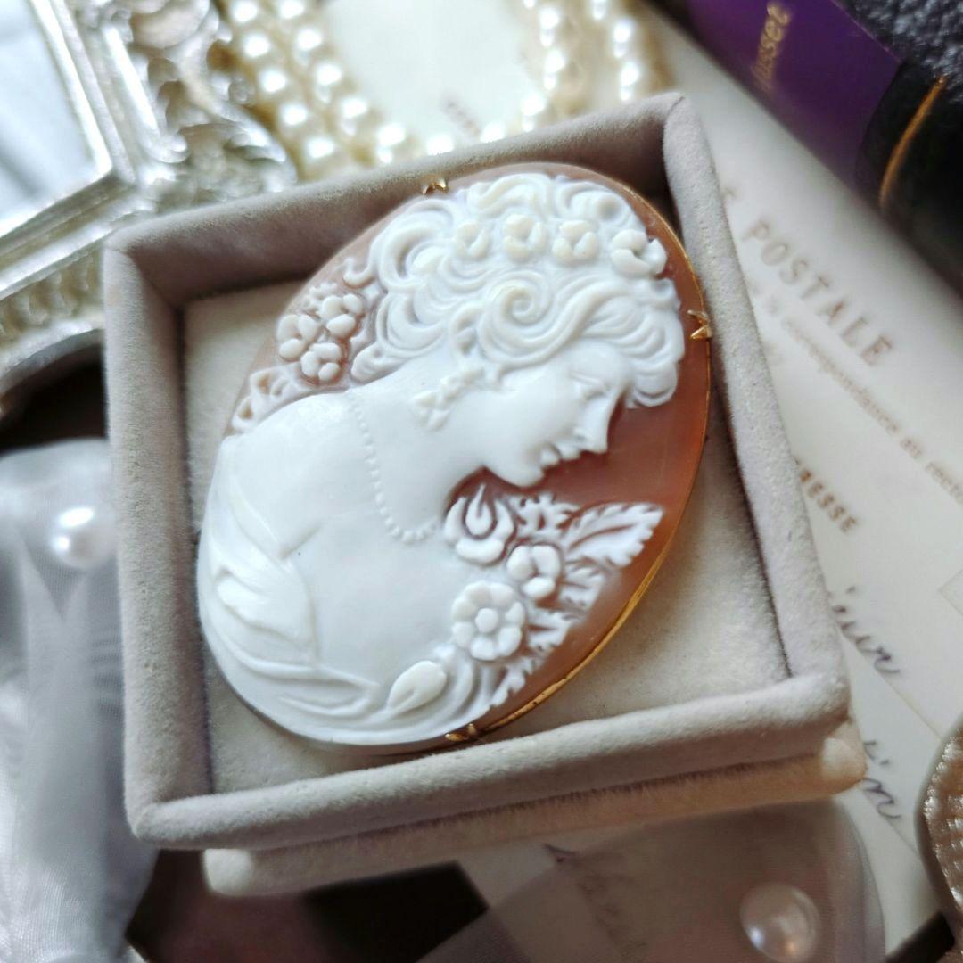М刻印 イタリア シェルカメオ ブローチ ペンダント cameo 貴婦人