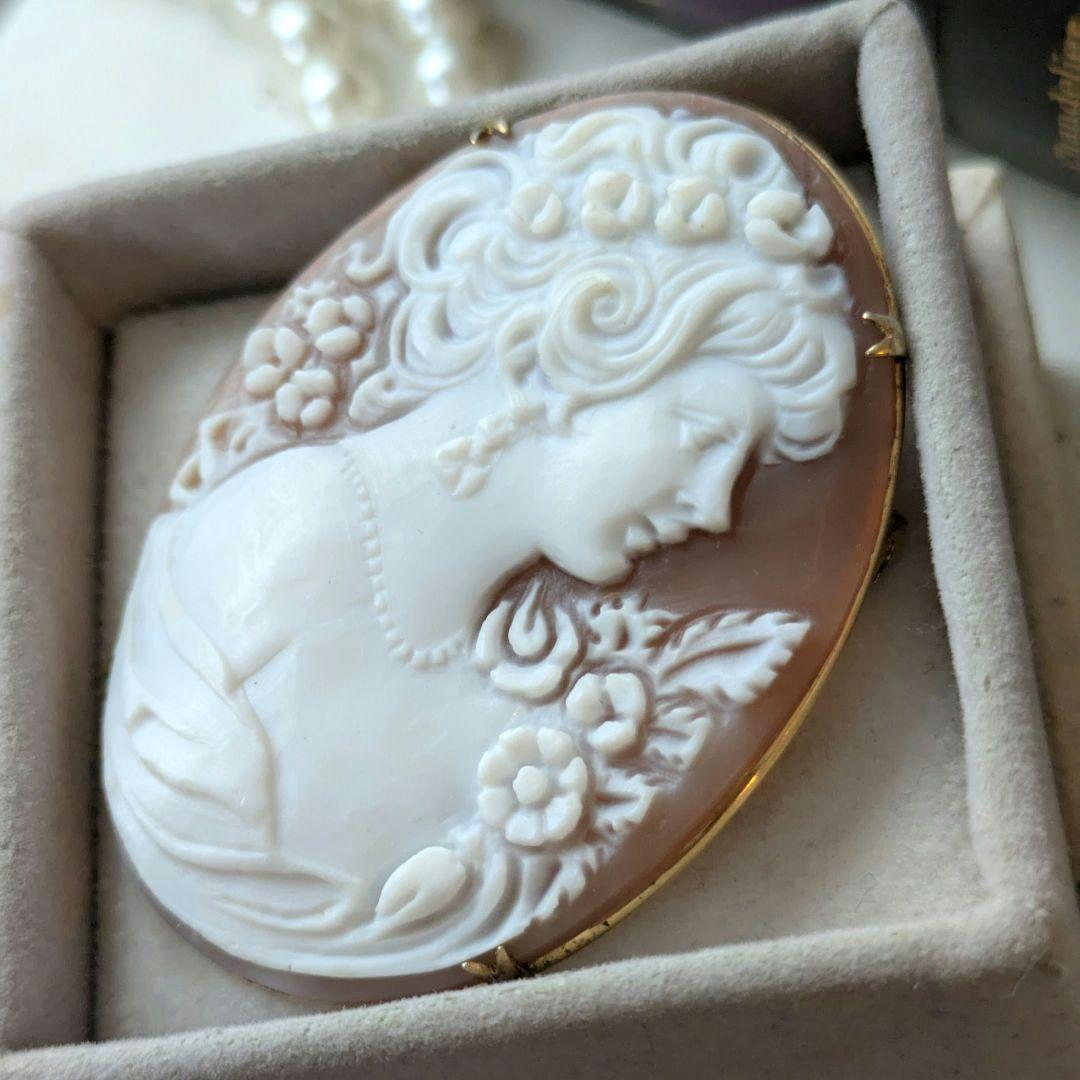 М刻印 イタリア シェルカメオ ブローチ ペンダント cameo 貴婦人