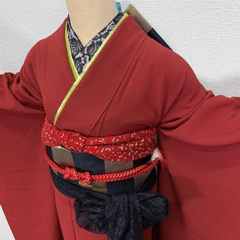 601z10〇高身長な方にも きものやまと 色無地振袖 赤〇美品 成人式 結婚式