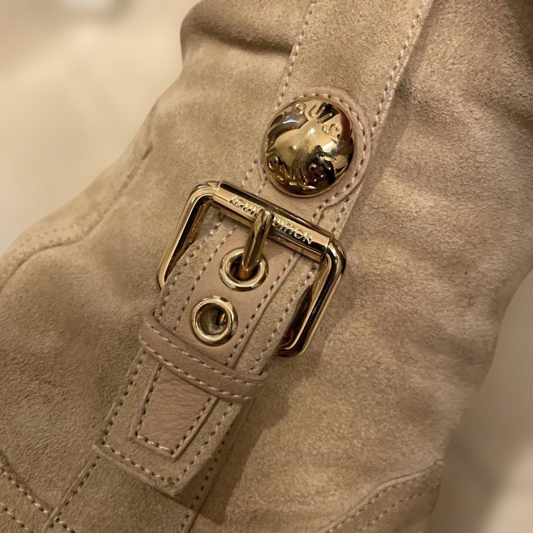 ベージュ スエード ロールトップブーツ