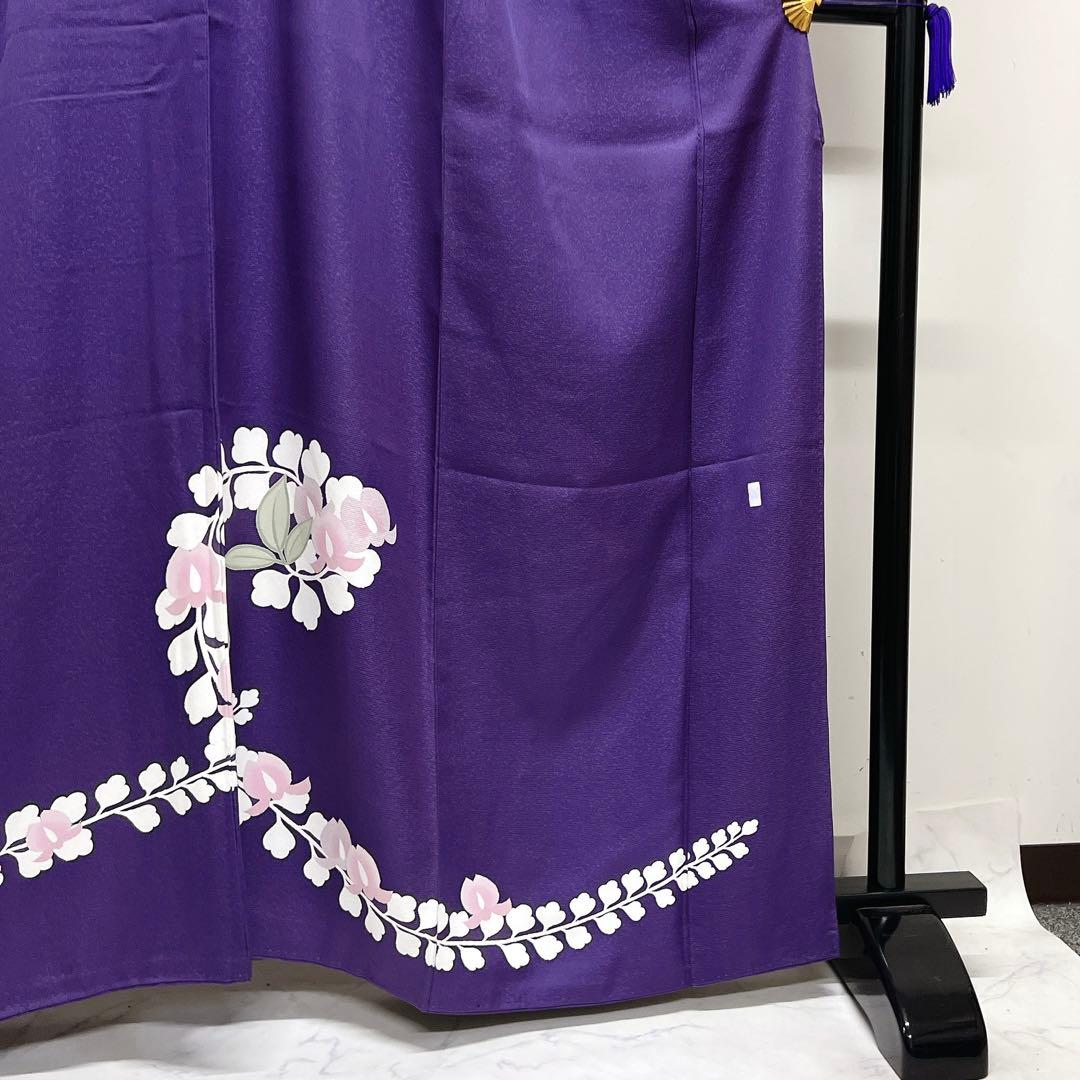 訪問着　藤の花　格子地紋　パープル　着物　025k