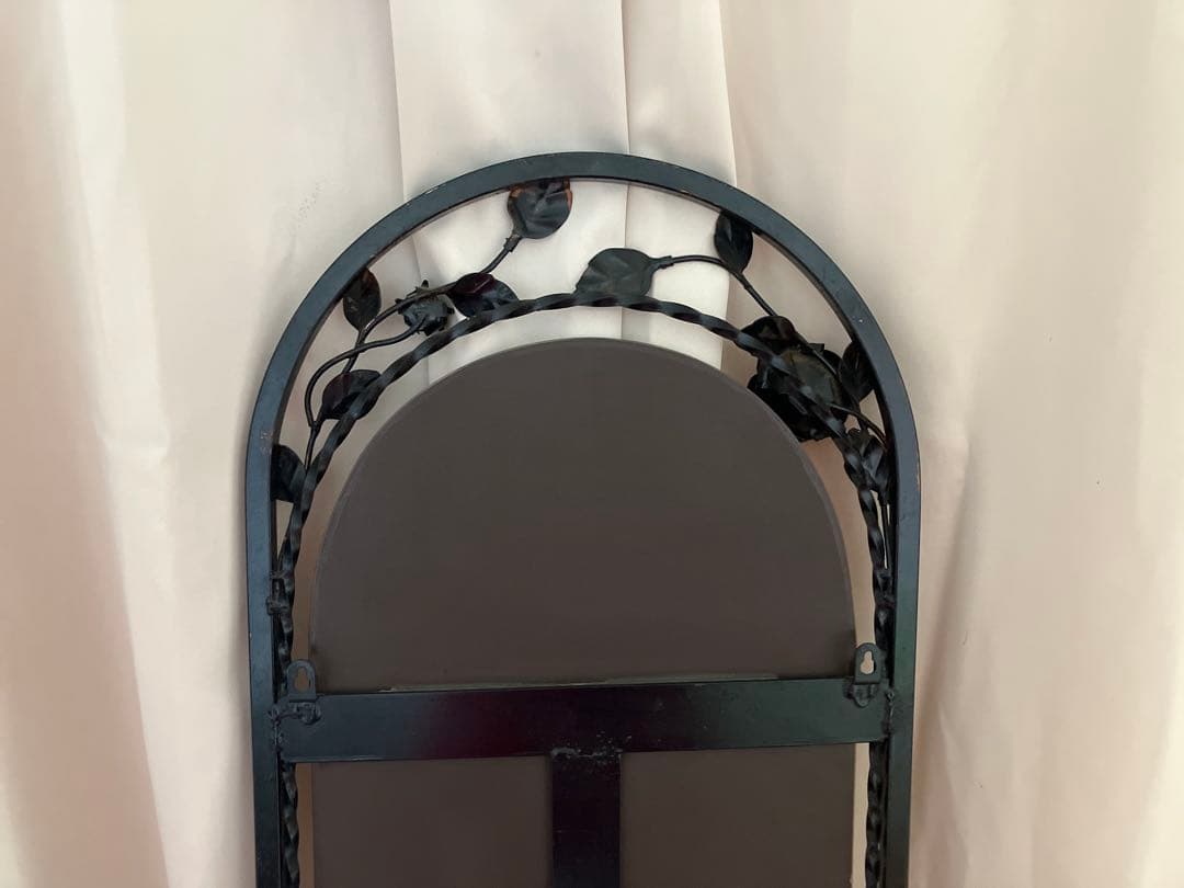 アイアン　姿見　鏡　壁掛　アーチ型　花装飾
