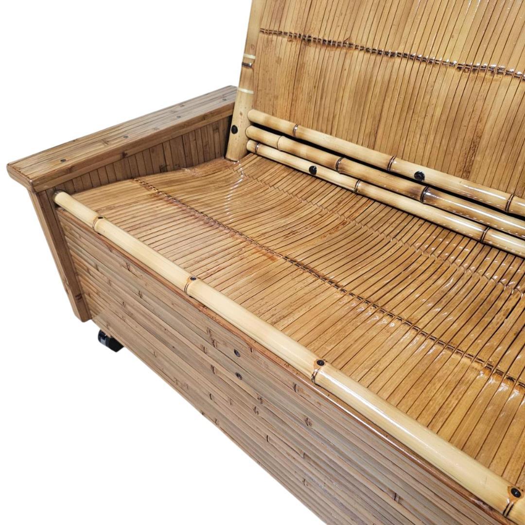 梅里竹芸 3人掛け 健康 長椅子 真竹 片肘テーブル キャスター付き バンブー