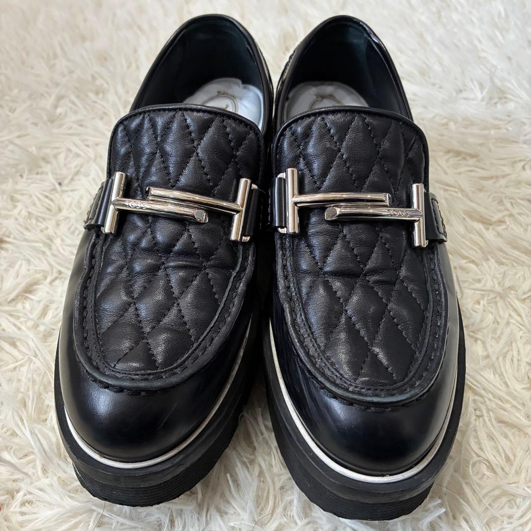美品✨トッズ 厚底 ローファー ダブルT キルティング ブラック 34