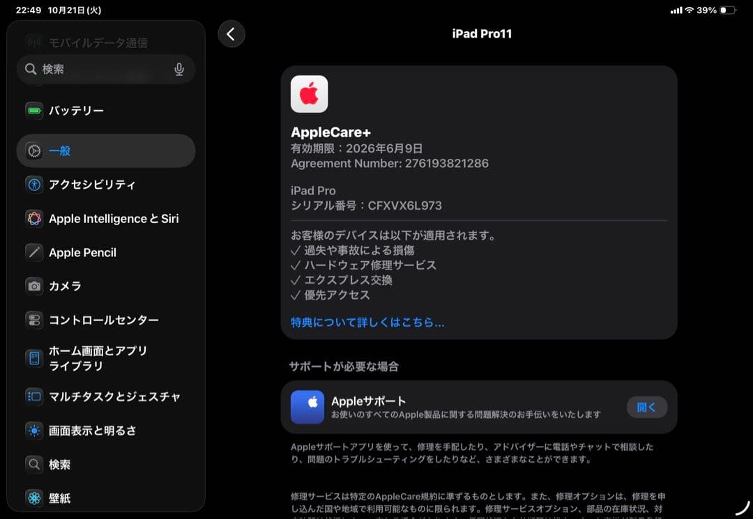 Apple iPad Pro M4 11インチ スペースグレー 保証あり