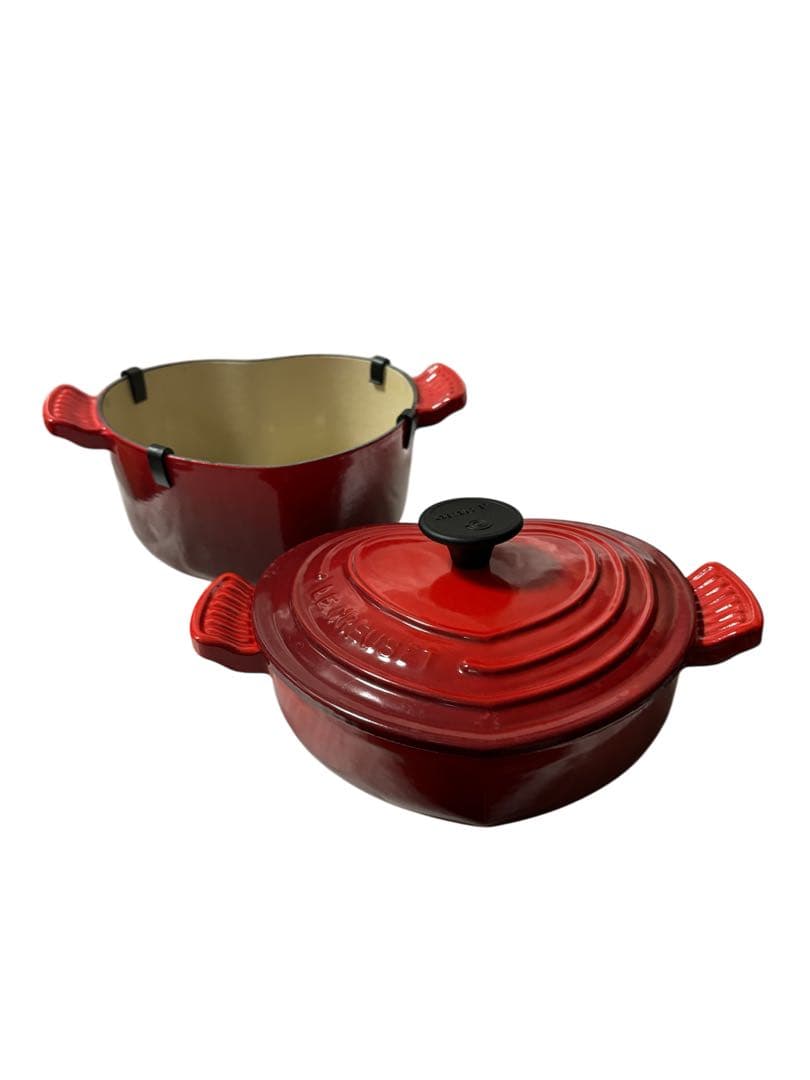 ル・クルーゼ　ココット・ダムール ハート型 鋳鉄鍋 浅深2点セット 蓋は共通