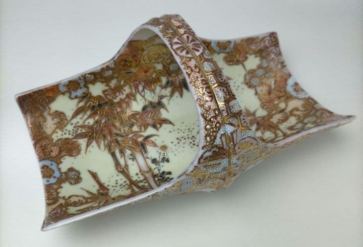 まぼろしの1品★加藤春光 盛上竹花蝶々文竹型鉢