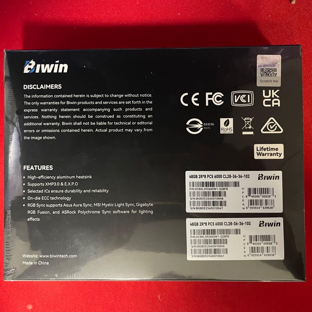 Biwin DW100 192GB (48GB×4)6000MHz メモリー
