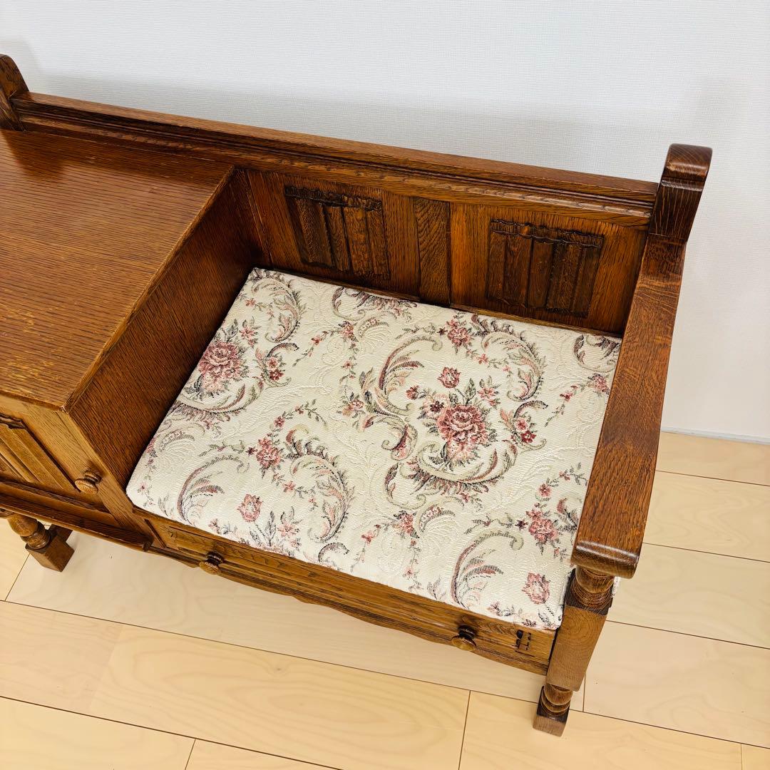 ビンテージチェア　テレフォンベンチ　シート イギリスアンティーク　送料込み