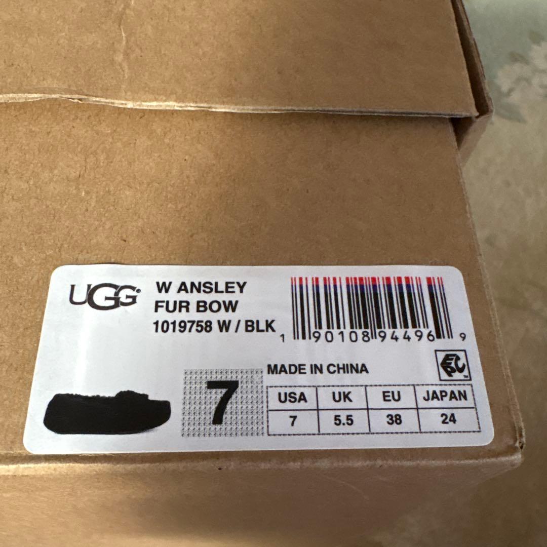 未使用級☆UGG アグ モカシン スエード ボア リボン ブラック 24センチ