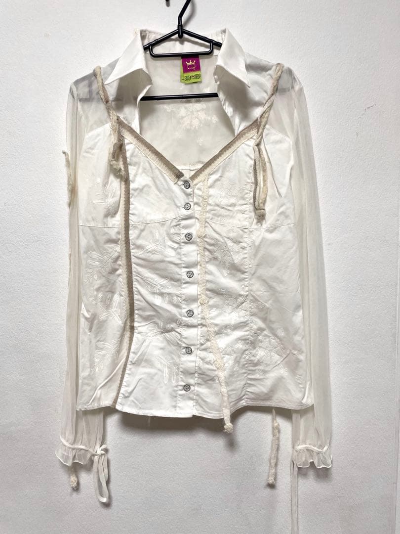 SAVE THE QUEEN 平成ギャルy2k レース長袖シャツ　白いカットソー