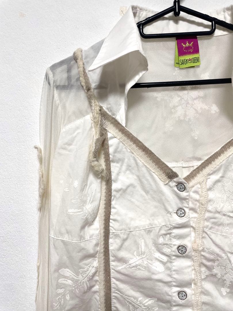 SAVE THE QUEEN 平成ギャルy2k レース長袖シャツ　白いカットソー