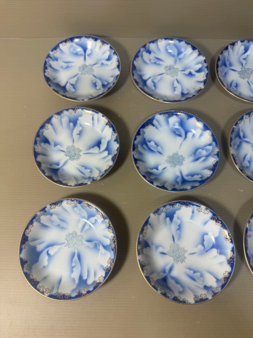 2641 深川製磁　牡丹金ミル　小皿9客　小鉢3客　金彩