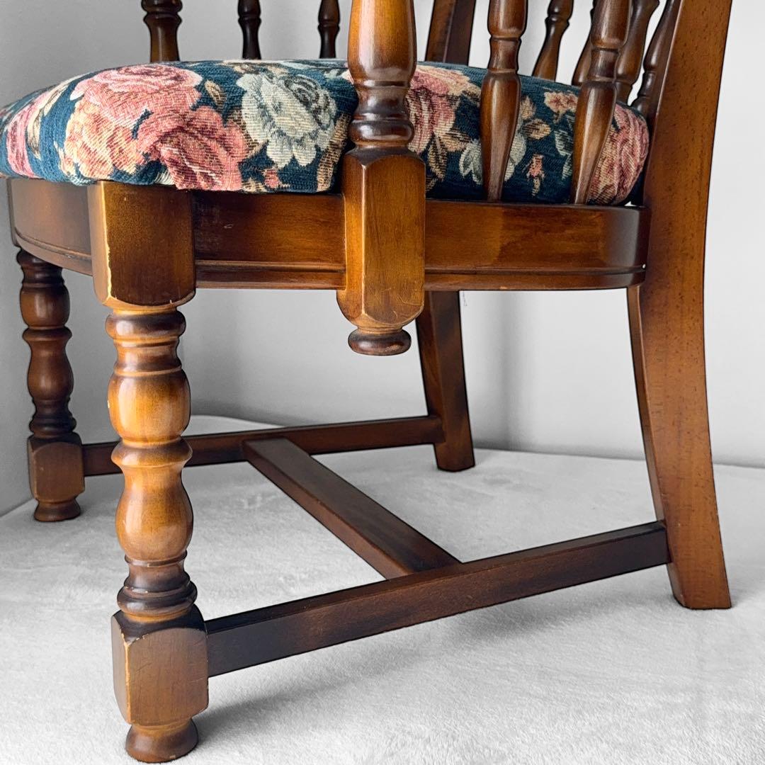 オールドカリモク コロニアル 花柄 ベロア ラタン アームチェア アンティーク