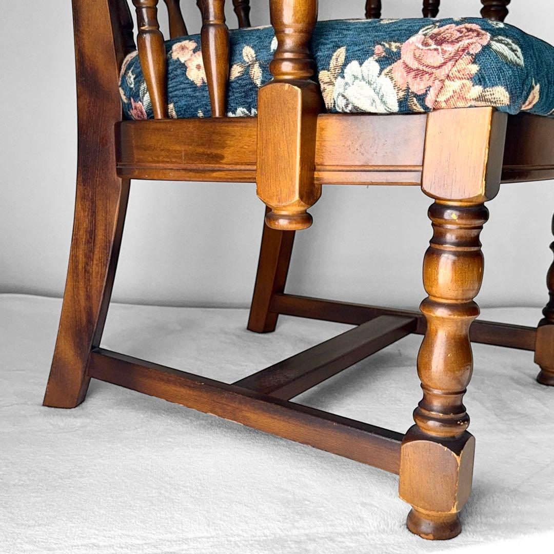 オールドカリモク コロニアル 花柄 ベロア ラタン アームチェア アンティーク