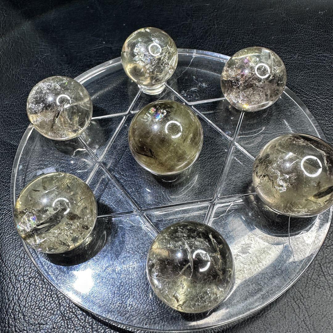 七星陣 【金運· 魔除 ·浄化】レインボー☆スモーキークォーツ丸玉水晶A1181