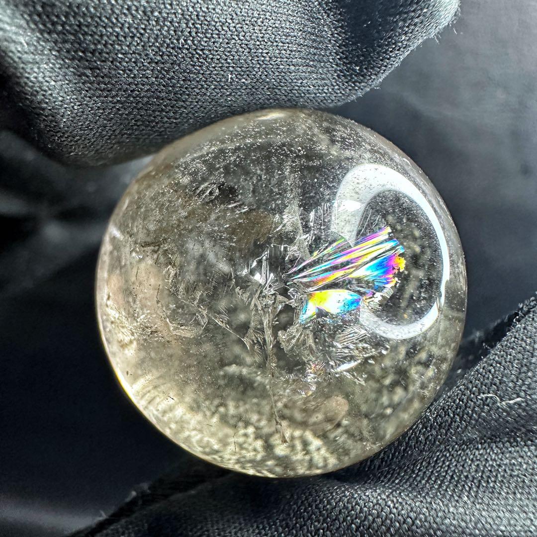 七星陣 【金運· 魔除 ·浄化】レインボー☆スモーキークォーツ丸玉水晶A1181