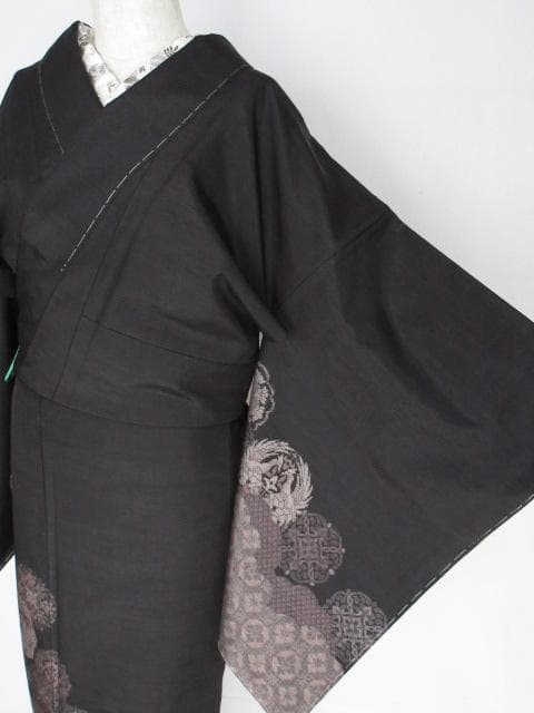 新古品！小田急百貨店誂製＊生紬＊モダン吉祥文様＊黒＊訪問着＊１６４ｃｍ＊裄６６