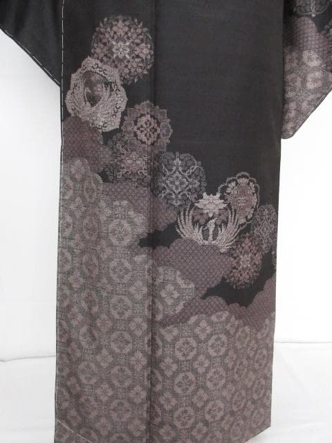 新古品！小田急百貨店誂製＊生紬＊モダン吉祥文様＊黒＊訪問着＊１６４ｃｍ＊裄６６