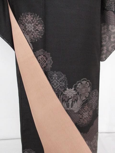 新古品！小田急百貨店誂製＊生紬＊モダン吉祥文様＊黒＊訪問着＊１６４ｃｍ＊裄６６