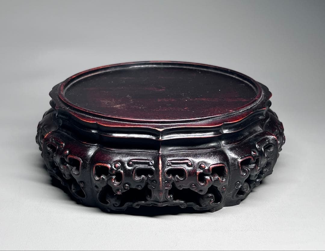 古美術　唐木紫檀底座　香炉台　花台　瓶座　飾り台　木製　素工　木座　仏像台