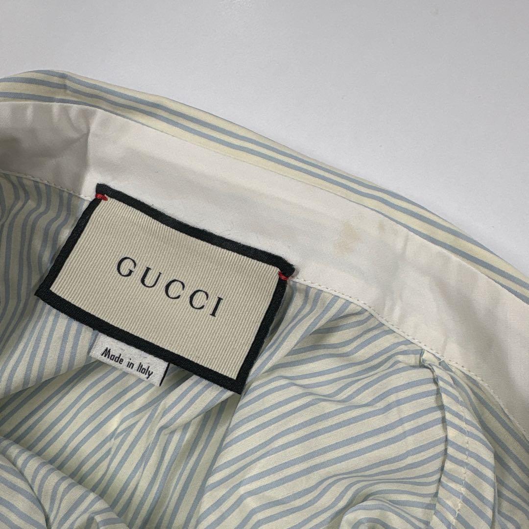 LUCY　GUCCI　ストライプ　フリルシャツ　長袖　ブルー×ホワイト