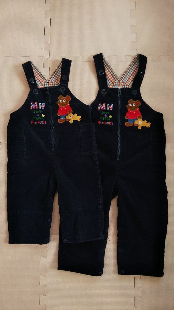 ミキハウス オーバーオール 80cm&90cm 2枚セット 双子 年子