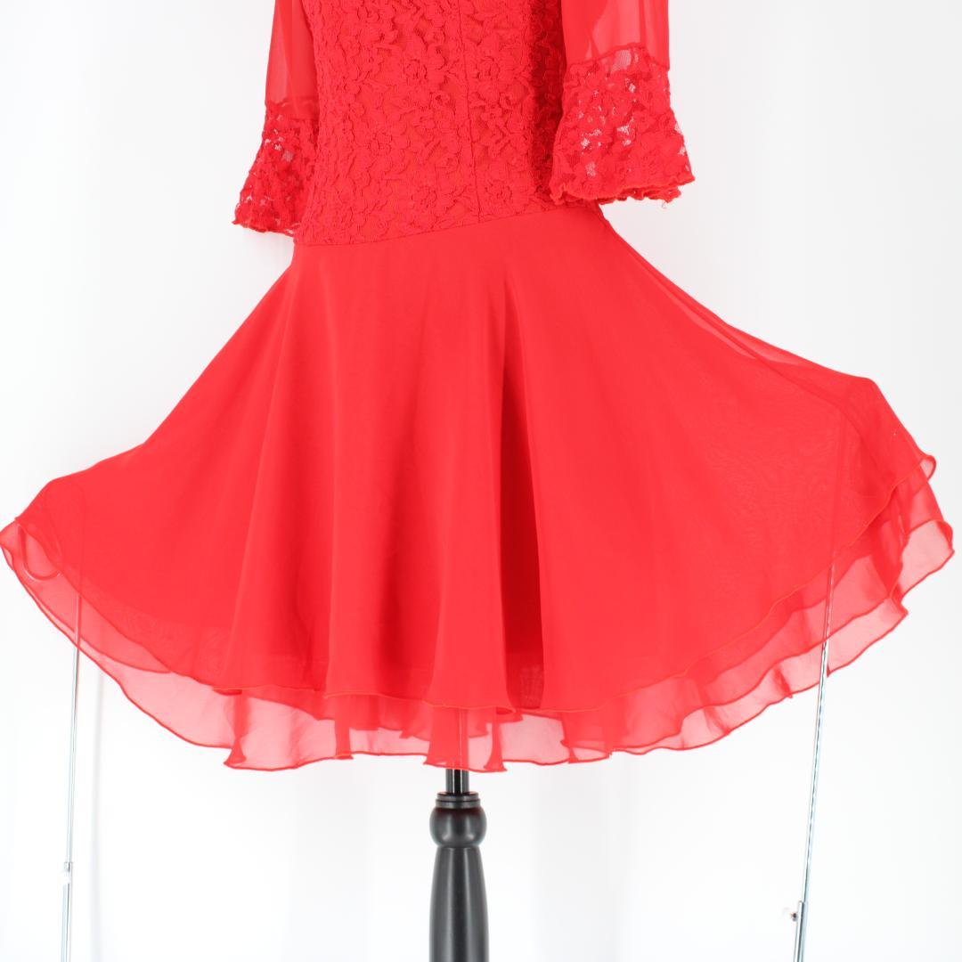 【美品 社交ダンス衣装】ワンピース ドレス ラテンドレス 赤 レッド フリー