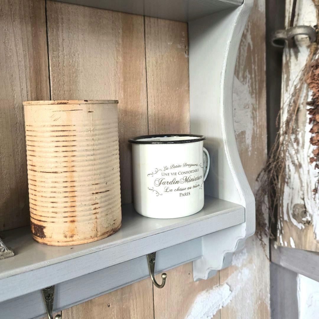 フレンチアンティークシャビー壁掛けシェルフ　ワイド450グレー　モール