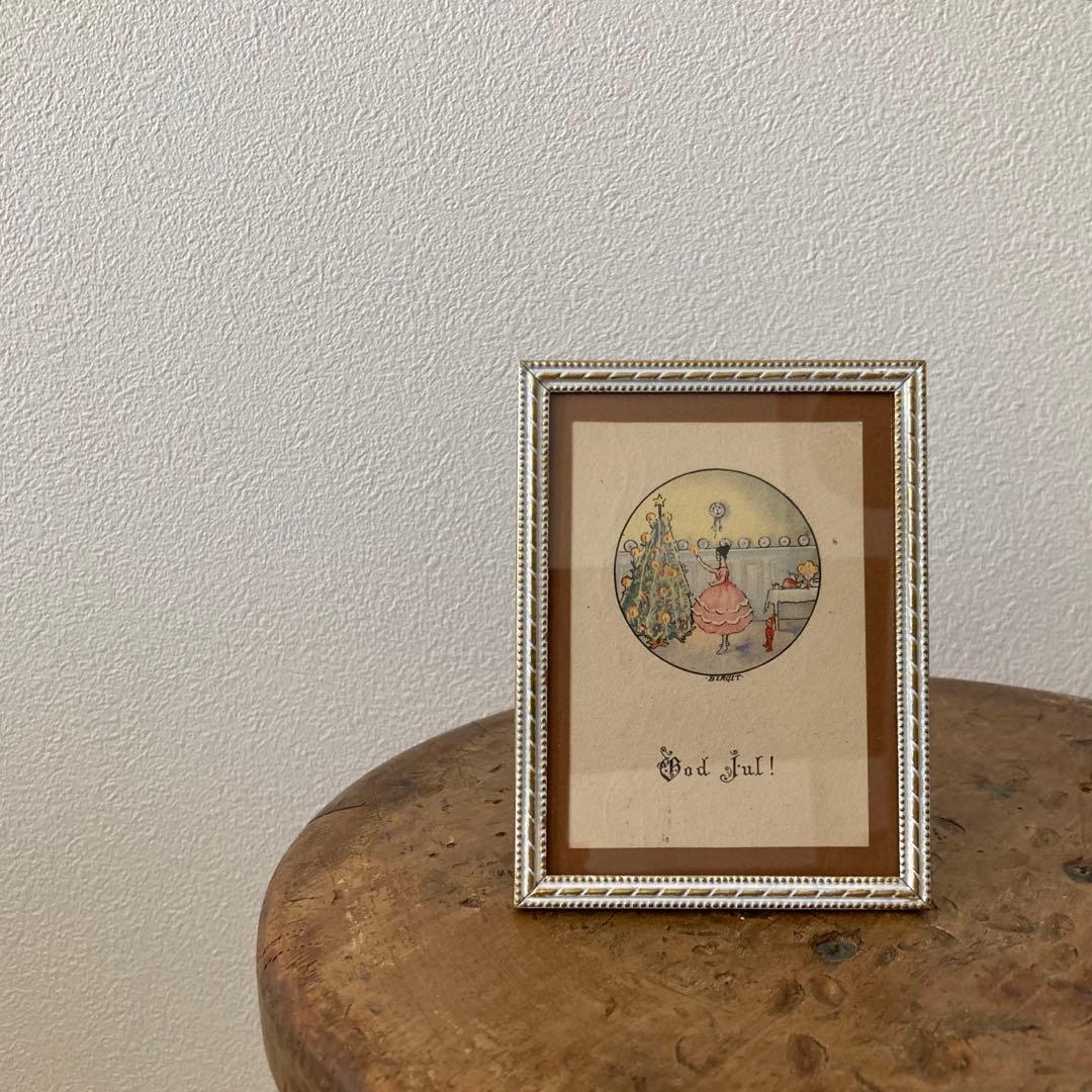 アンティークフレーム（BIRGITのミニカード/ツリーを飾る女の子とトムテ♪）