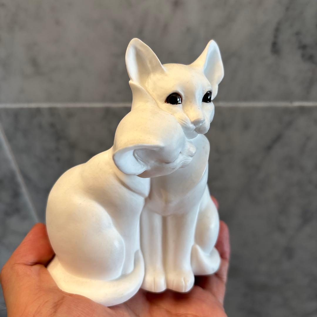 アメリカ70年代　生きているように美しい瞳で寄り添う姿にキュンとする猫の陶器