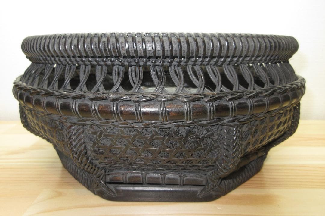 送料込【逢絢亭】茶道具 炭斗 唐物写 炉用 目立った破れ無し 和田鱗師 共箱入り