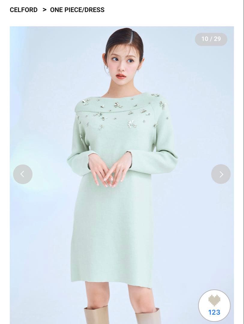 CELFORD ペダルビジューニットワンピース　ミント