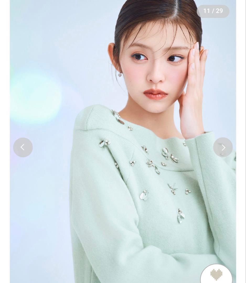 CELFORD ペダルビジューニットワンピース　ミント