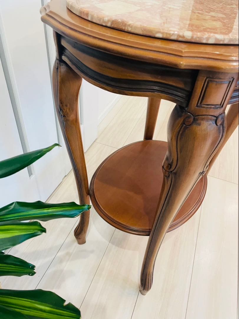 送料込み　大理石 猫脚 コンソール アンティーク 木製 彫刻 天板 テーブル