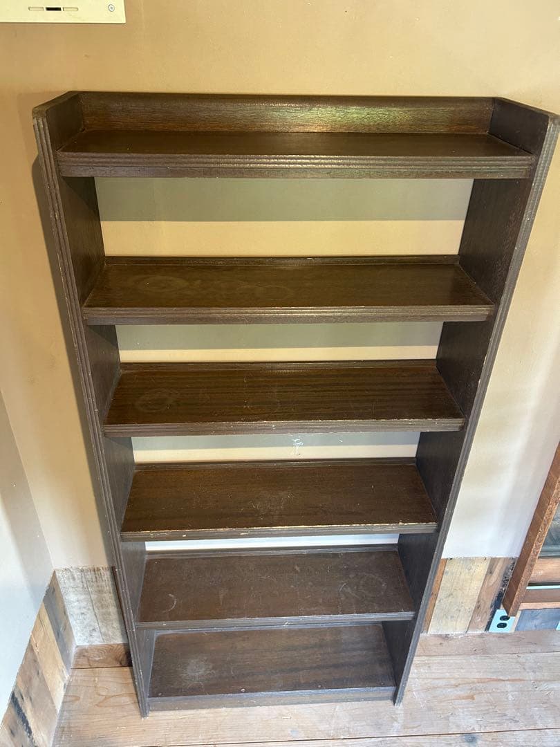 アンティーク木製ダークブラウン5段本棚