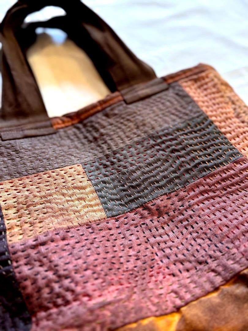 ⚫︎期間限定値下げ⚫︎一点もの★SAYOCAFE柿渋染め&刺し子のパッチワークバッグ