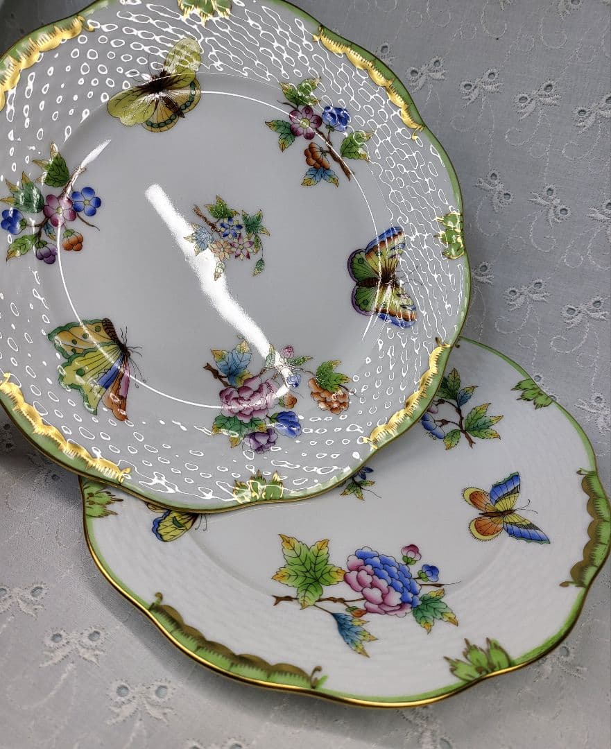 未使用近✨ヘレンド ヴィクトリアブーケ サラダ デザート プレート19 皿花蝶①