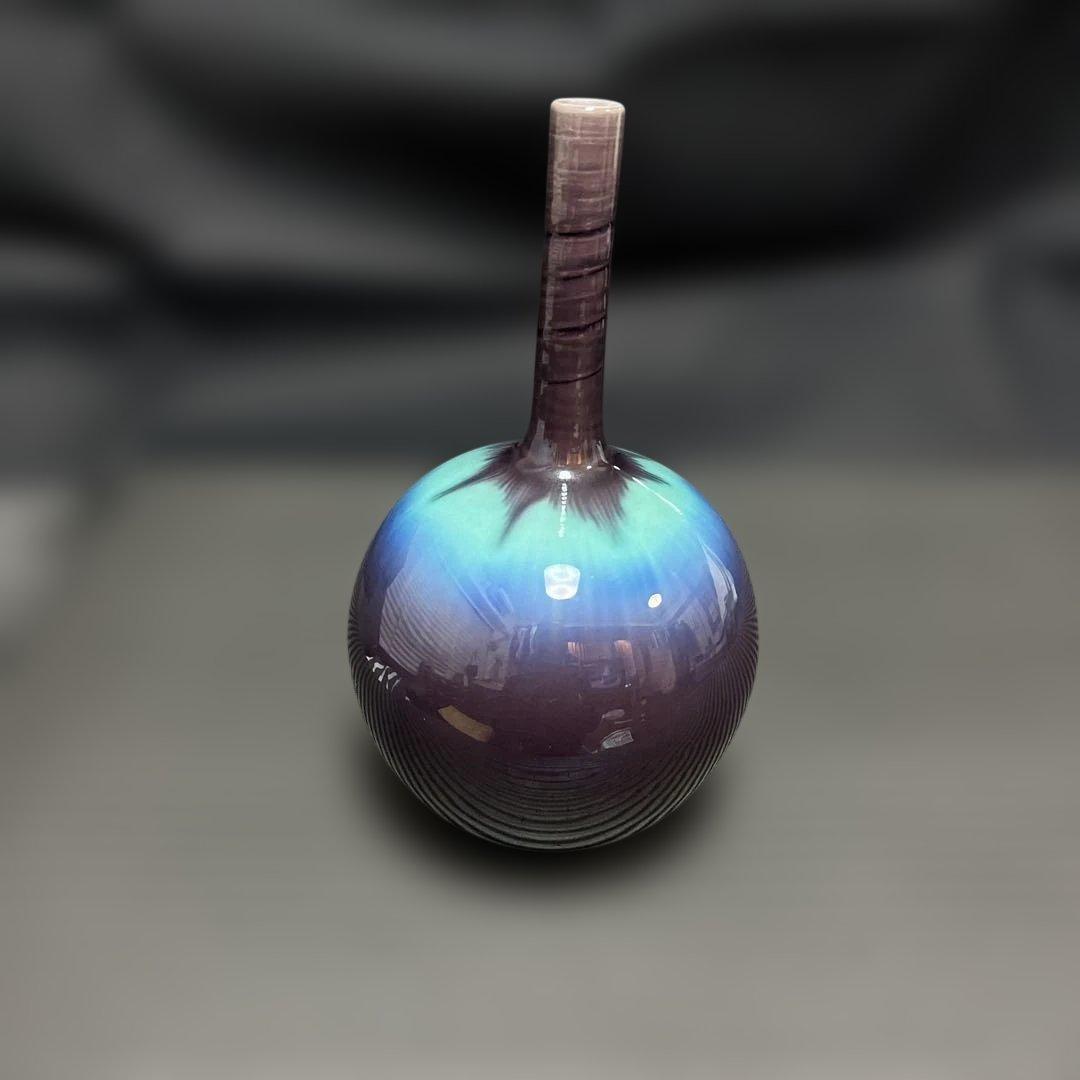 人間国宝 三代 徳田八十吉 (造) 高20㎝共箱 九谷焼 花器 華道具 陶磁器