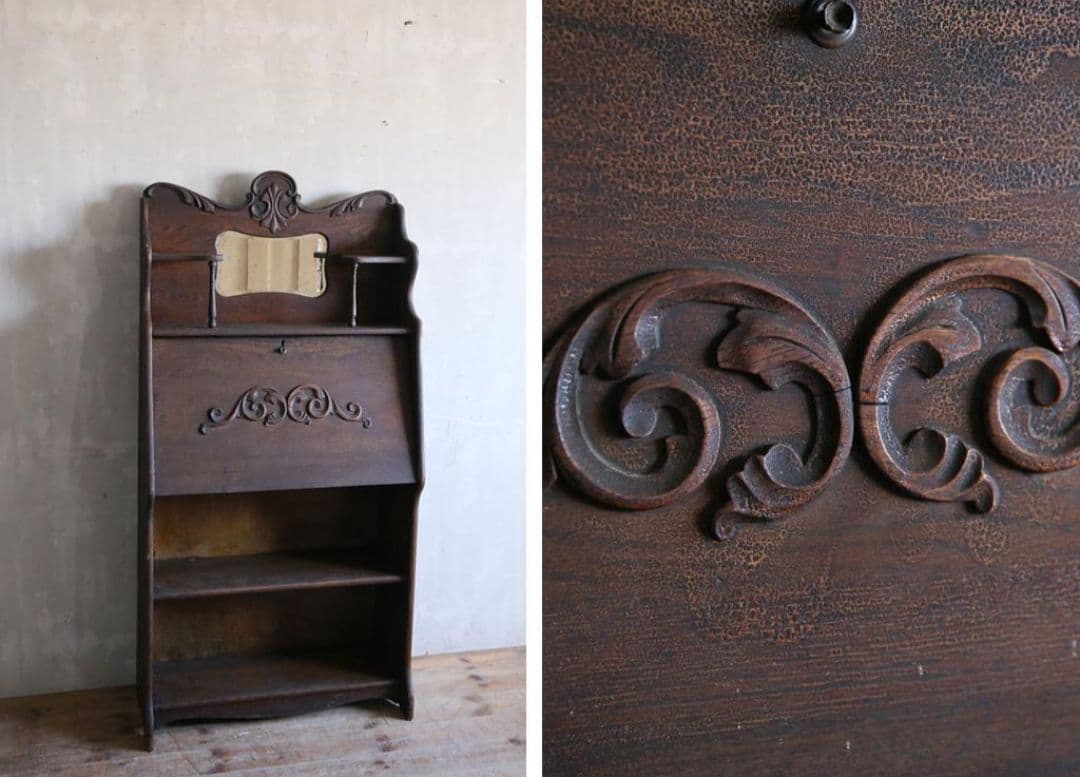 英国アンティーク　ライティングビューロー　勉強机デスク　収納式机