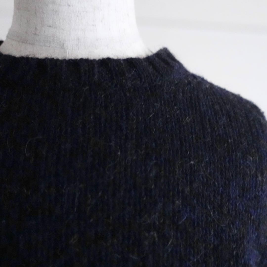 Macalastair クルーネックニット　ネイビー×ブラウン　スコットランド製