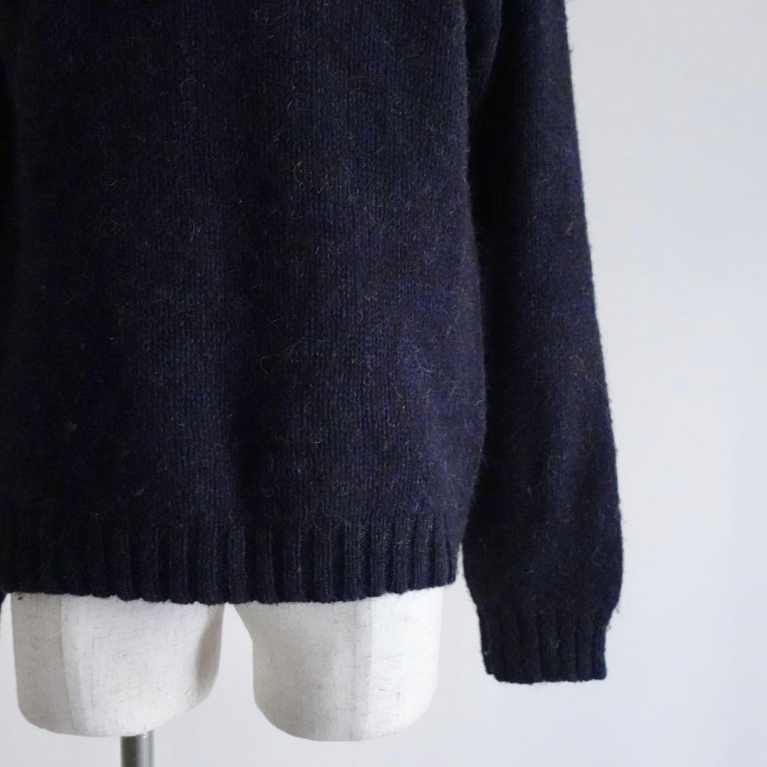 Macalastair クルーネックニット　ネイビー×ブラウン　スコットランド製