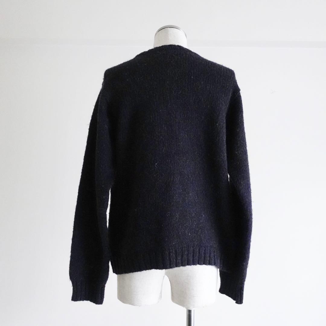 Macalastair クルーネックニット　ネイビー×ブラウン　スコットランド製